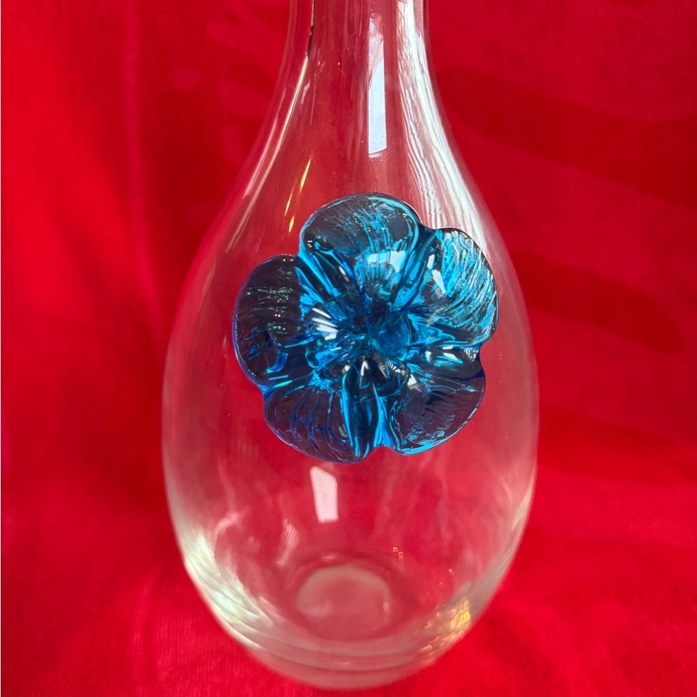 Clear Glass Vase with Blue Flower Accent Embellishment Gift Mother Wedding